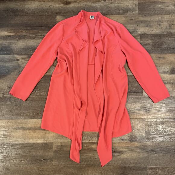 Anne Klein Orange Coral Drape Open Front Long Duster Jacket XL Lagenlook READ - Picture 1 of 8